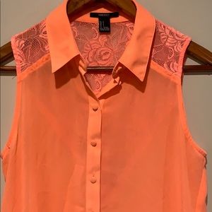 Neon coral sleeveless button up